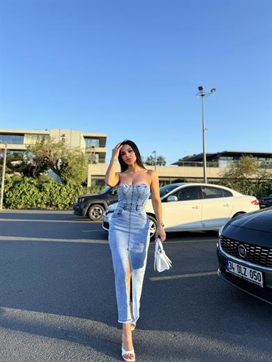 Jean Licralı Kot Elbise Açık Mavi