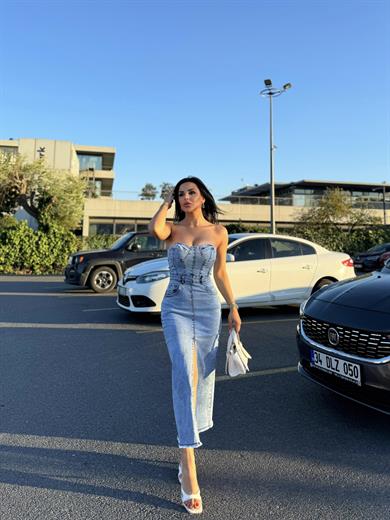 Jean Licralı Kot Elbise Açık Mavi