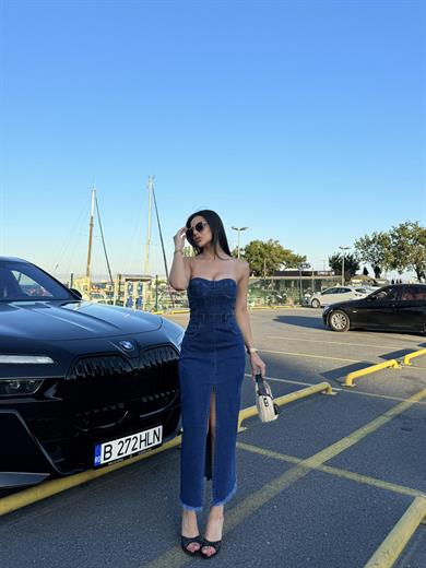 Jean Licralı Kot Elbise Koyu Mavi