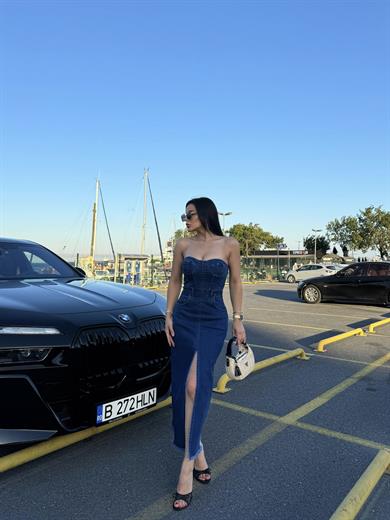 Jean Licralı Kot Elbise Koyu Mavi