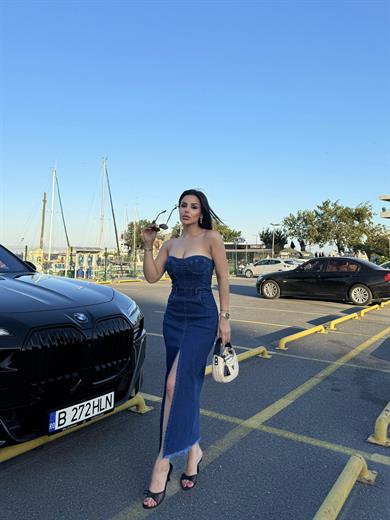 Jean Licralı Kot Elbise Koyu Mavi