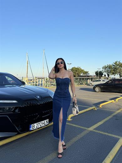 Jean Licralı Kot Elbise Koyu Mavi