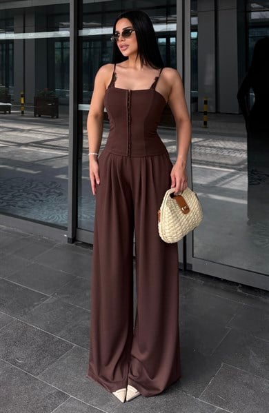 Jermin Dantel Detaylı Takım Kahve