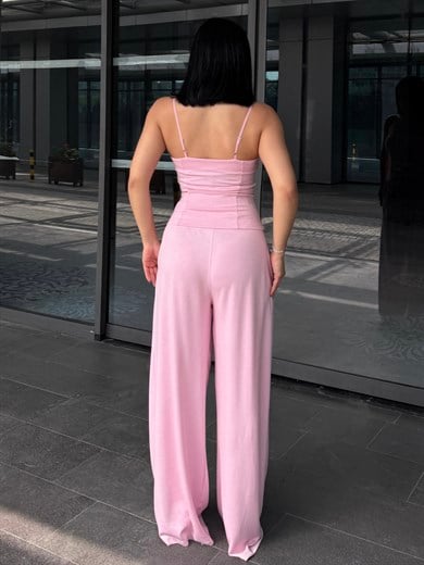 Jermin Dantel Detaylı Takım Pembe