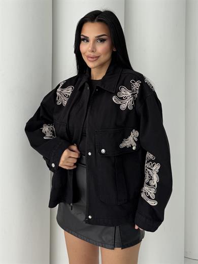 Jolya İşleme Detaylı Kot Ceket Siyah