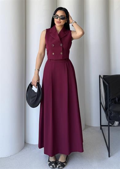 Jozi Yelek Etekli Takım Bordo