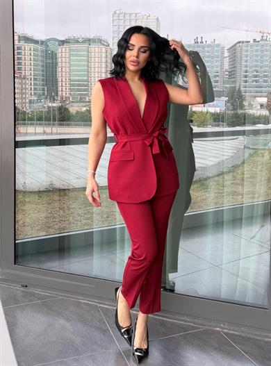 Karolin Yelekli Takım Bordo