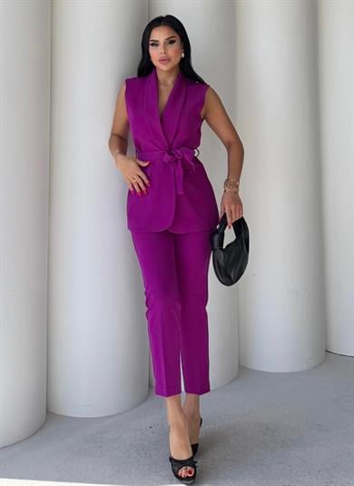 Karolin Yelekli Takım Mürdüm