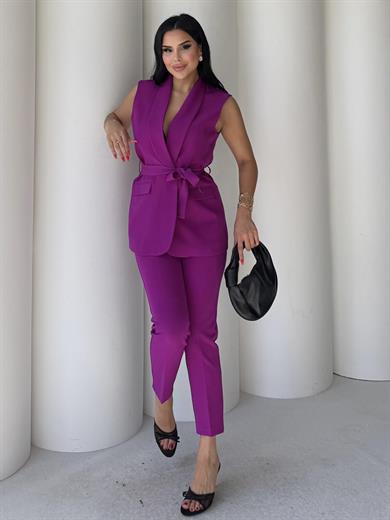 Karolin Yelekli Takım Mürdüm