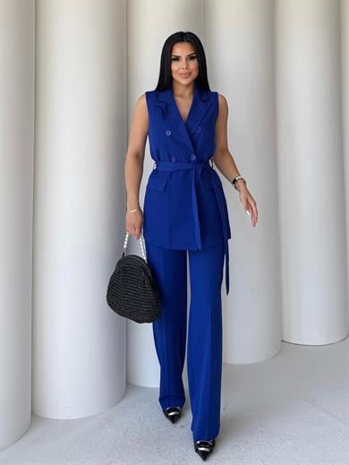 Katy İkili Yelekli Takım Saks Mavisi