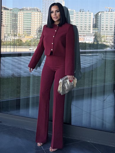 Kayles Gold Düğme Detaylı Takım Bordo