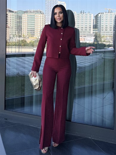 Kayles Gold Düğme Detaylı Takım Bordo