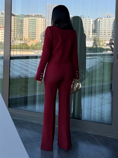 Kayles Gold Düğme Detaylı Takım Bordo