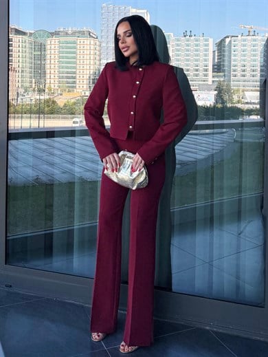Kayles Gold Düğme Detaylı Takım Bordo