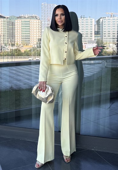 Kayles Gold Düğme Detaylı Takım Sarı
