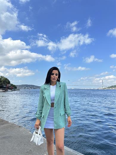 Keten Blazer Ceket Mint Yeşili