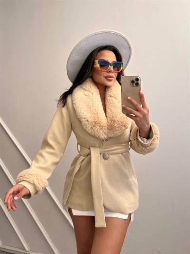 Klein Kürklü Kaşe Kaban Bej