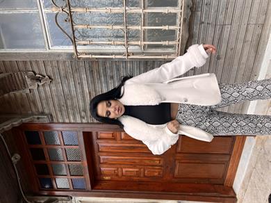 Klein Kürklü Kaşe Kaban Beyaz