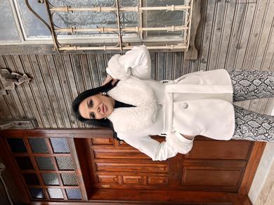 Klein Kürklü Kaşe Kaban Beyaz