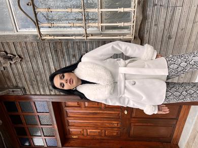 Klein Kürklü Kaşe Kaban Beyaz