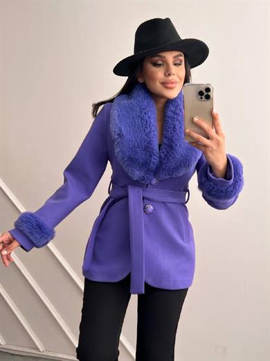 Klein Kürklü Kaşe Kaban Indigo