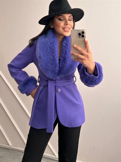 Klein Kürklü Kaşe Kaban Indigo