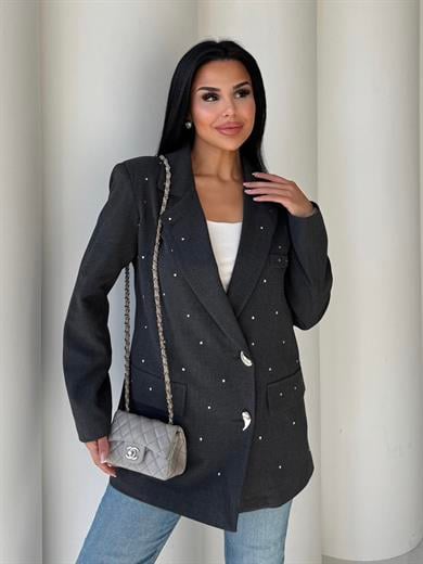 Leona Taş Detaylı Blazer Ceket Antrasit