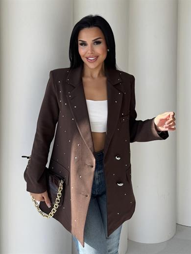Leona Taş Detaylı Blazer Ceket Kahve