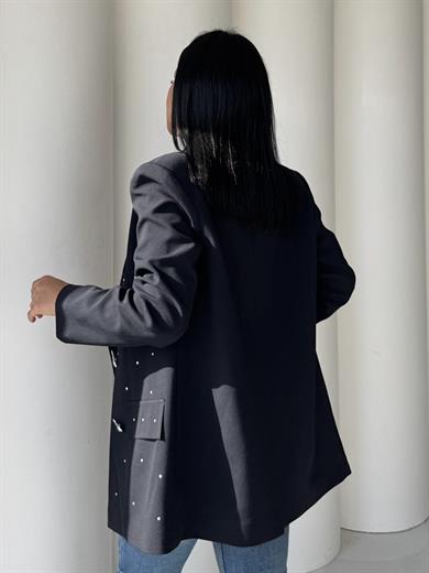 Leona Taş Detaylı Blazer Ceket Lacivert