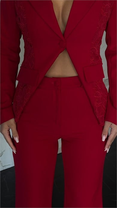 Leyli İşleme Detaylı Takım Kırmızı