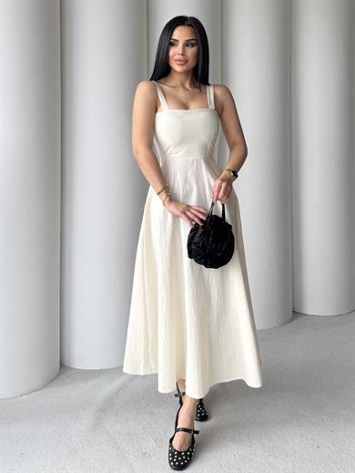 Lily Yırtmaç Detaylı Elbise Ekru