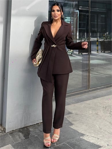 Linda Gold Toka Detaylı Takım Kahve