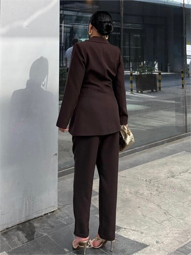 Linda Gold Toka Detaylı Takım Kahve