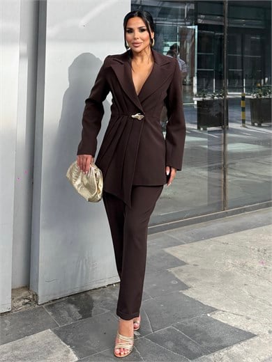 Linda Gold Toka Detaylı Takım Kahve