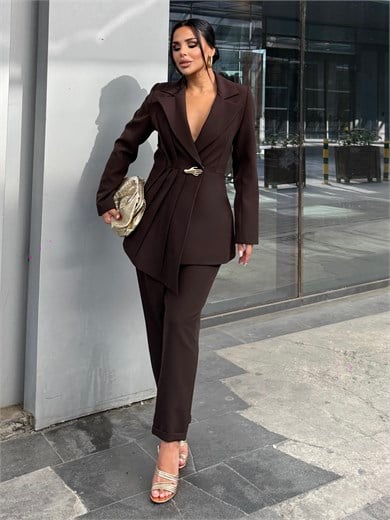 Linda Gold Toka Detaylı Takım Kahve