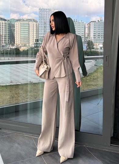 Linsa Gold Kemer Detaylı Takım Bej