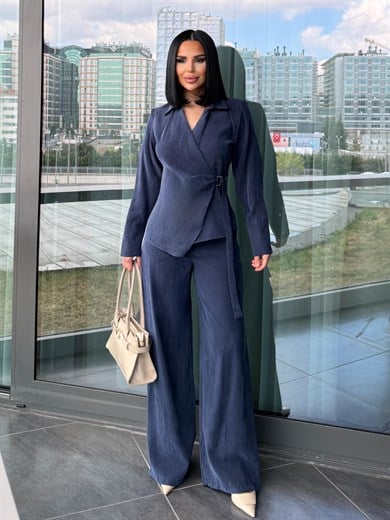Linsa Gold Kemer Detaylı Takım Lacivert
