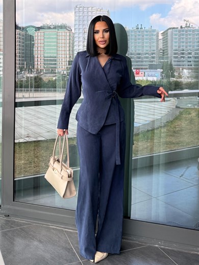 Linsa Gold Kemer Detaylı Takım Lacivert