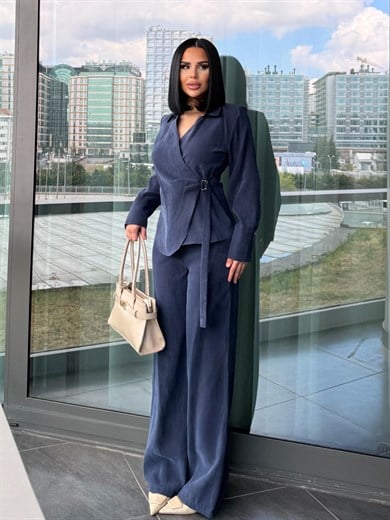 Linsa Gold Kemer Detaylı Takım Lacivert