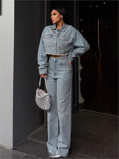 Loes Taş Detaylı Denim Takım Mavi