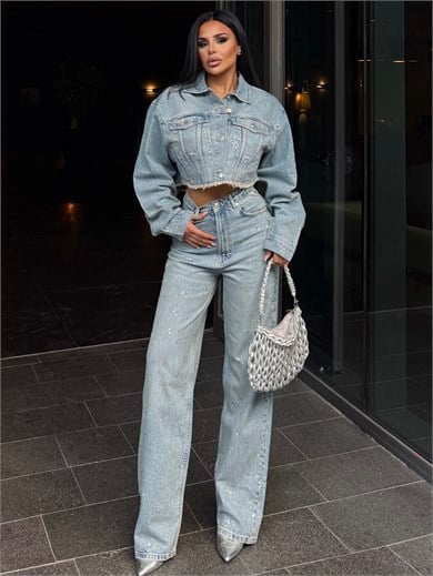 Loes Taş Detaylı Denim Takım Mavi