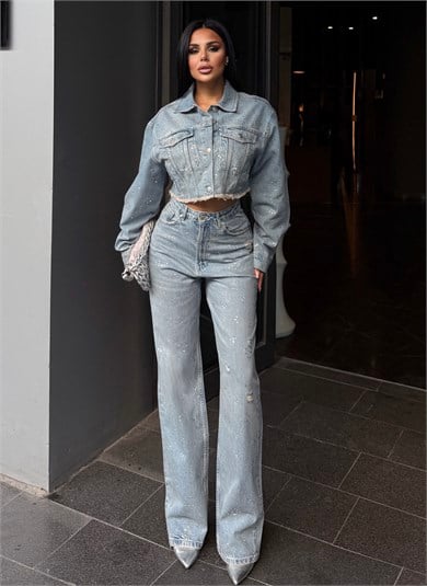 Loes Taş Detaylı Denim Takım Mavi
