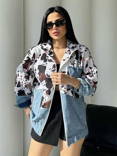 Lone Denim Detaylı Paraşüt Kapşonlu Ceket Mavi