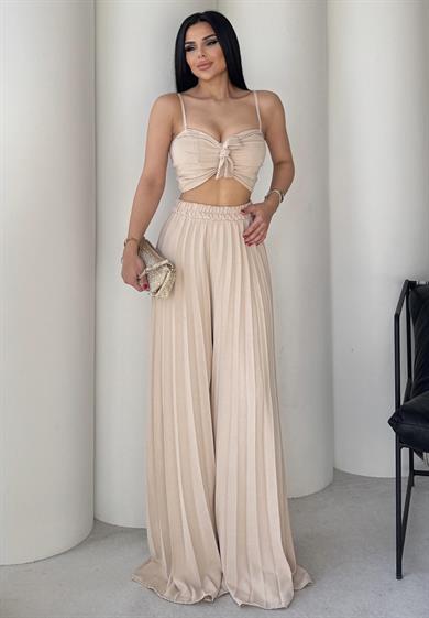 Loren Tasarım Crop Takım Bej