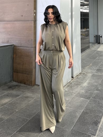Lorsa Gold Düğme Detaylı Takım Haki