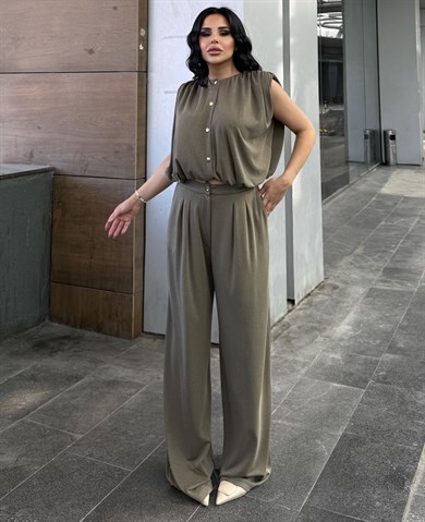 Lorsa Gold Düğme Detaylı Takım Haki