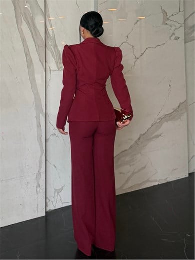 Loya Gold Düğme Detaylı Takım Bordo