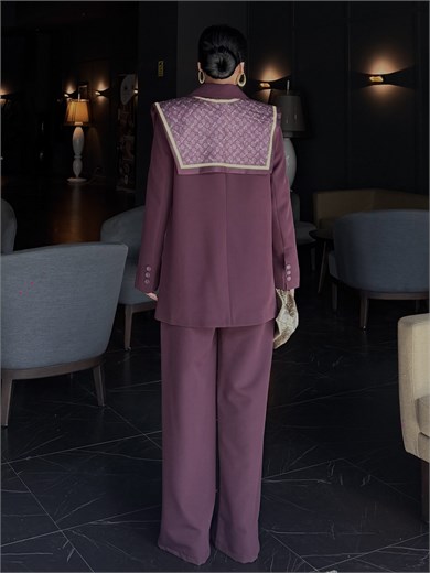 Lubian Şal Detaylı Takım Bordo