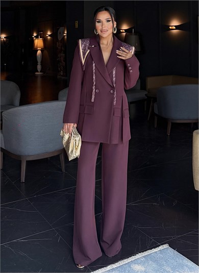 Lubian Şal Detaylı Takım Bordo