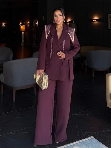 Lubian Şal Detaylı Takım Bordo